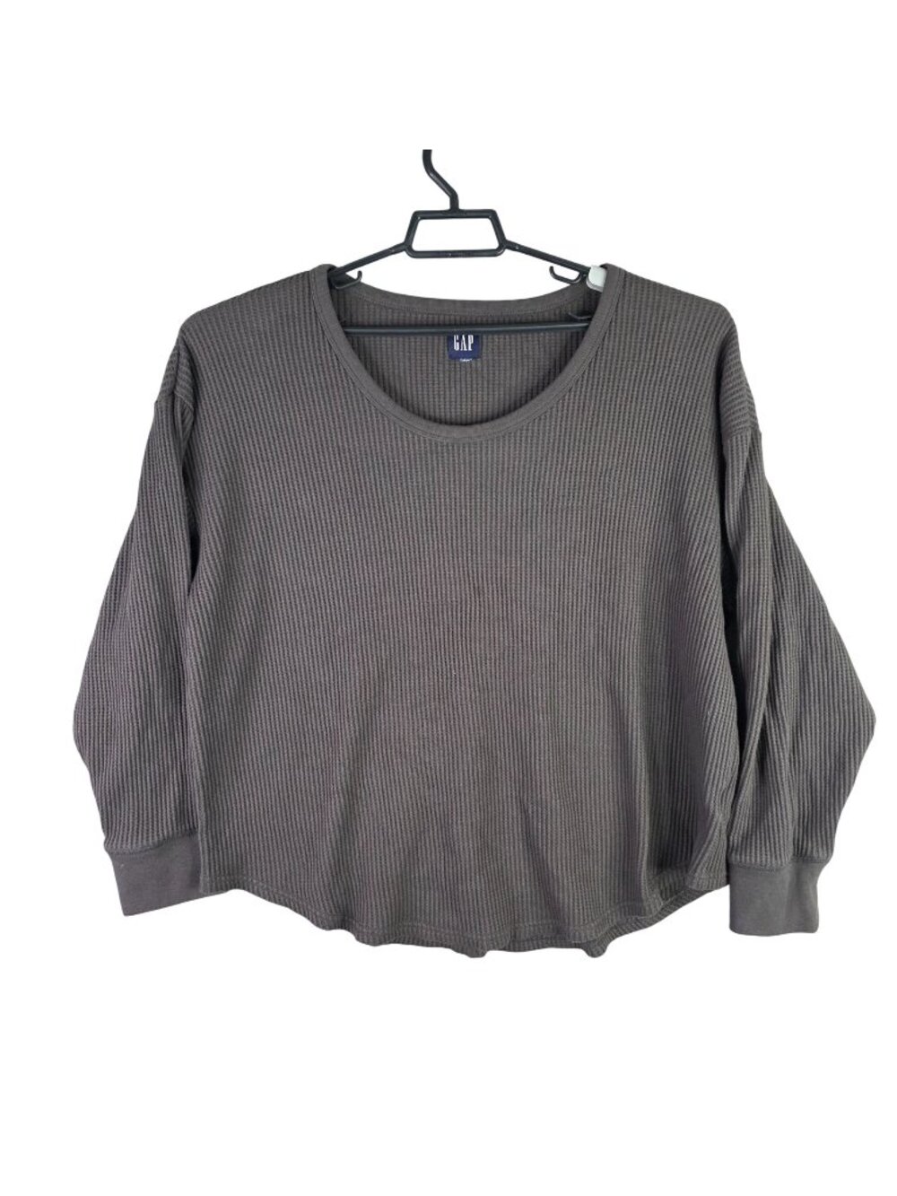 Womens GAP Dark Gray Waffle Knit Scoop Neck Thermal Long Sleeve Top Size XL